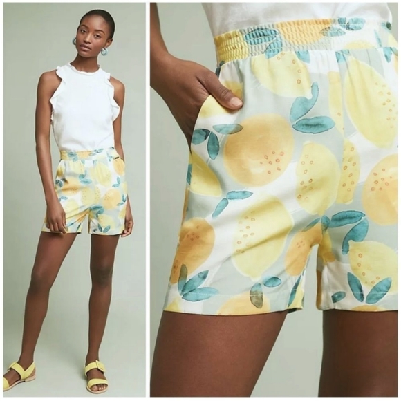 Costanza Silky Shorts by Numph for Anthropologie Lemon Fruit Print XS
